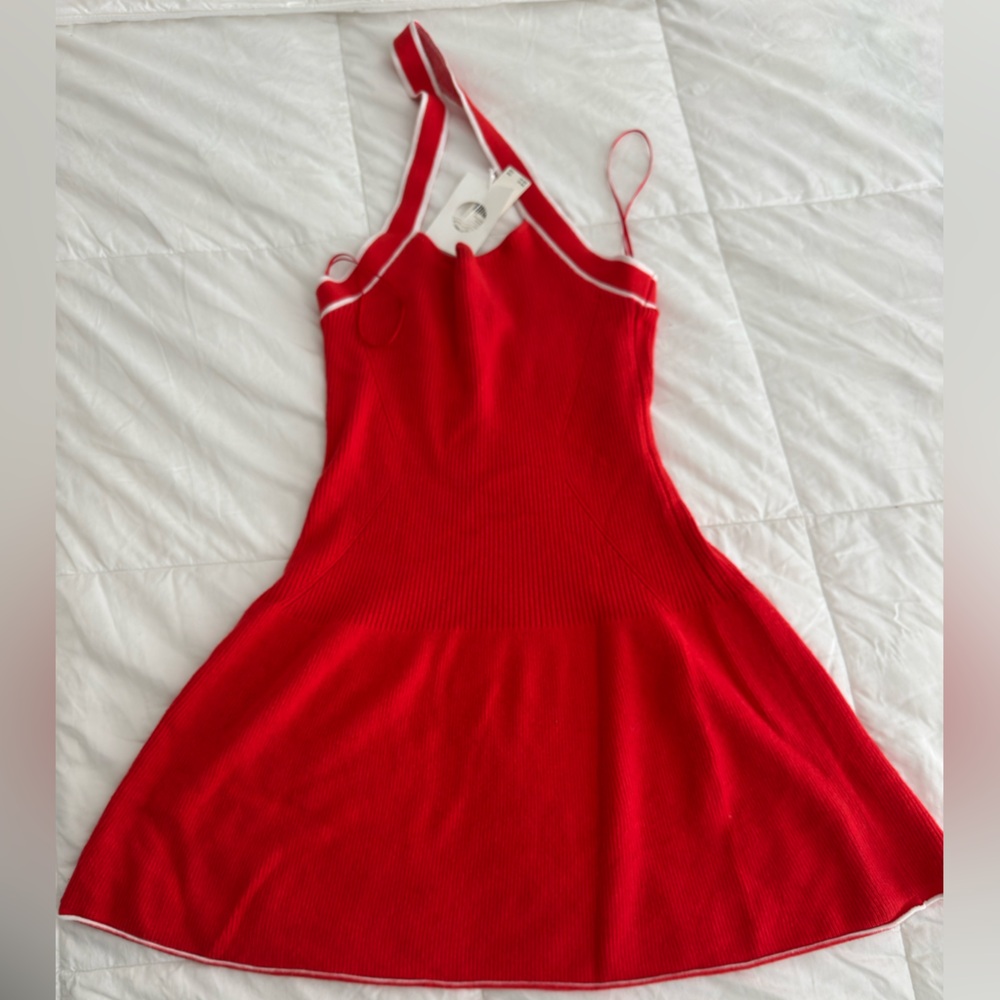 Anthropologie Daily Practice Full Speed Halter Red Mini Dress Ribbed Knit Fabric